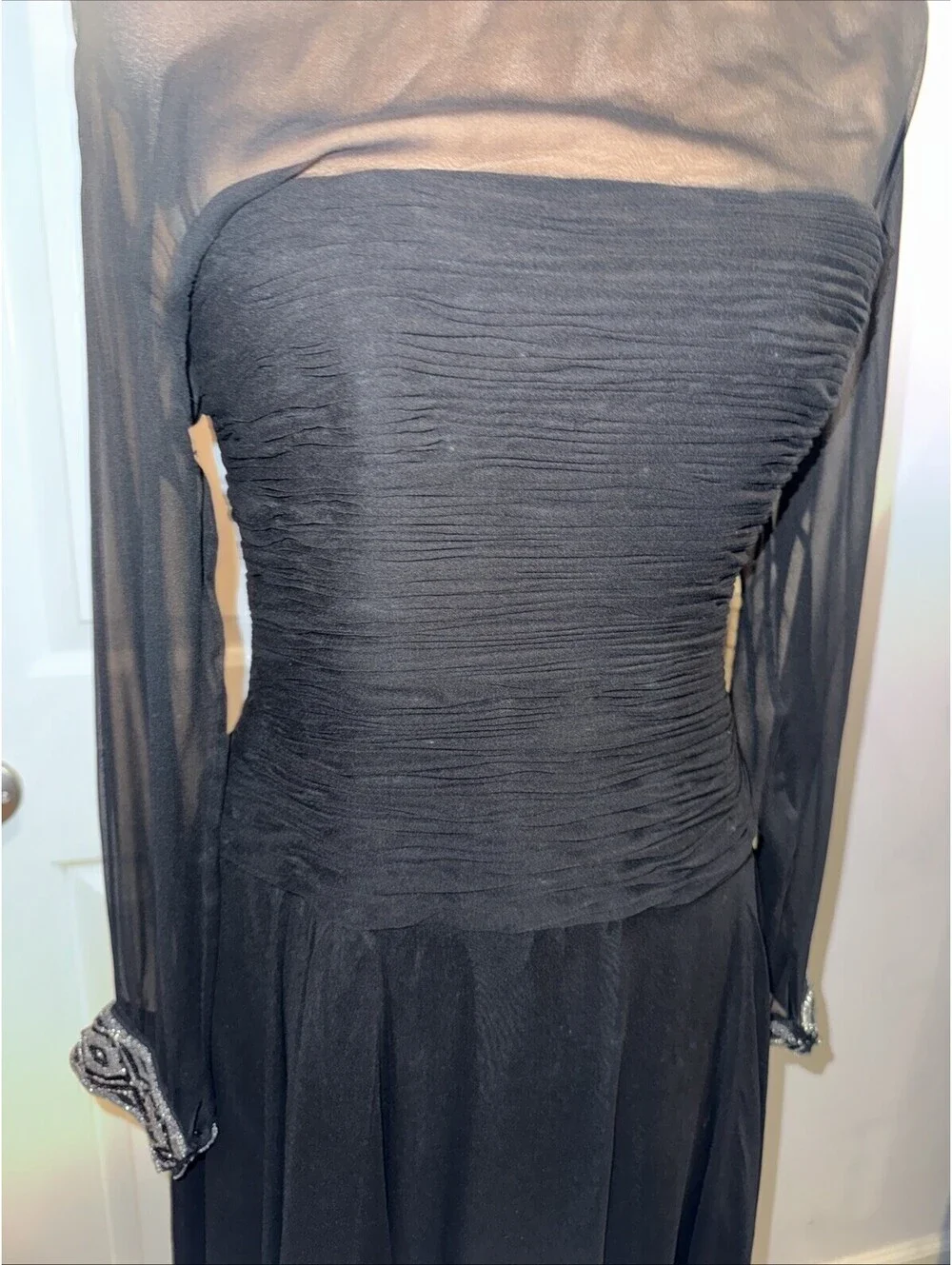 Niteline Size 14 Della Roufogali Formal Evening Black Chiffon Silk Beaded Dress